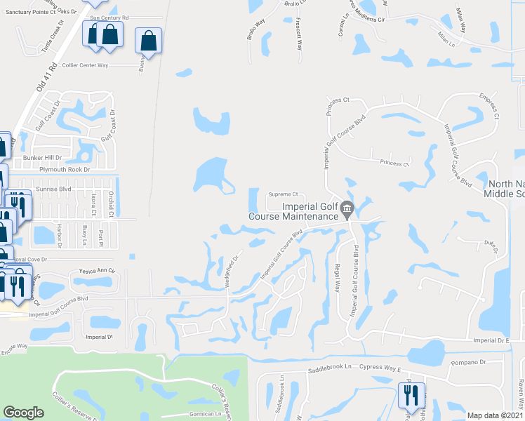 map of restaurants, bars, coffee shops, grocery stores, and more near 1761 Supreme Court in Naples
