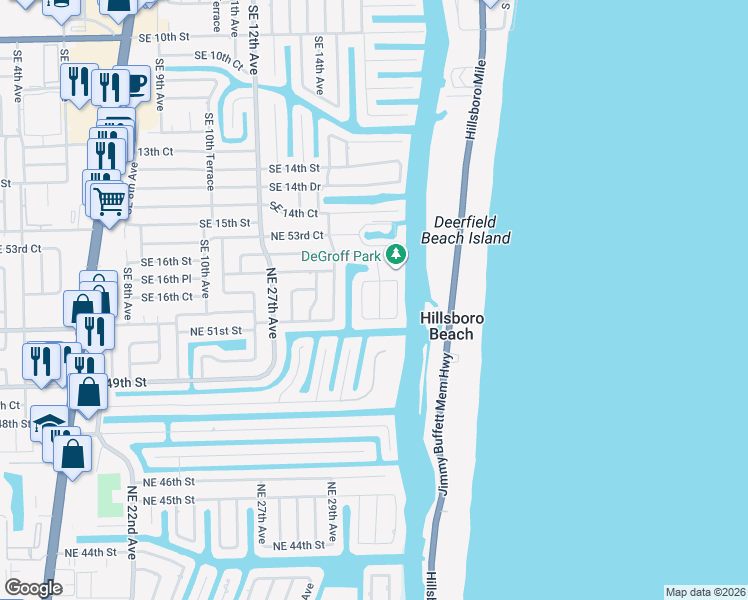 map of restaurants, bars, coffee shops, grocery stores, and more near 5120 Northeast 30th Terrace in Lighthouse Point