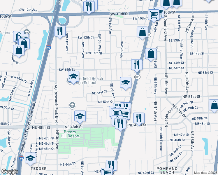 map of restaurants, bars, coffee shops, grocery stores, and more near 846 Northeast 52nd Street in Pompano Beach