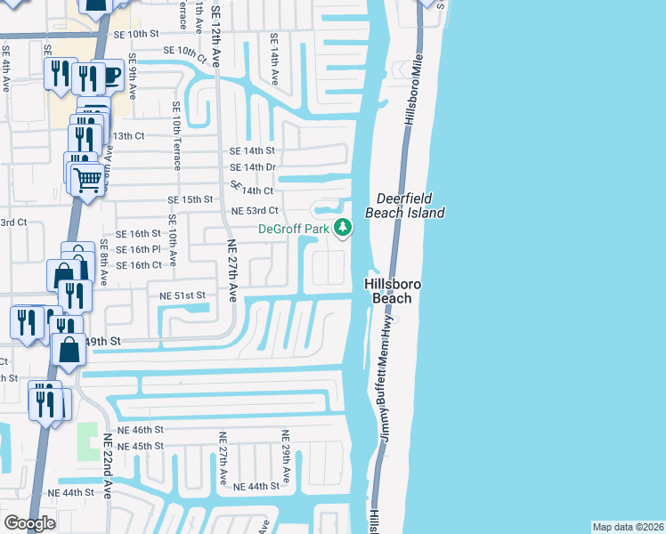 map of restaurants, bars, coffee shops, grocery stores, and more near 5120 Northeast 30th Terrace in Lighthouse Point