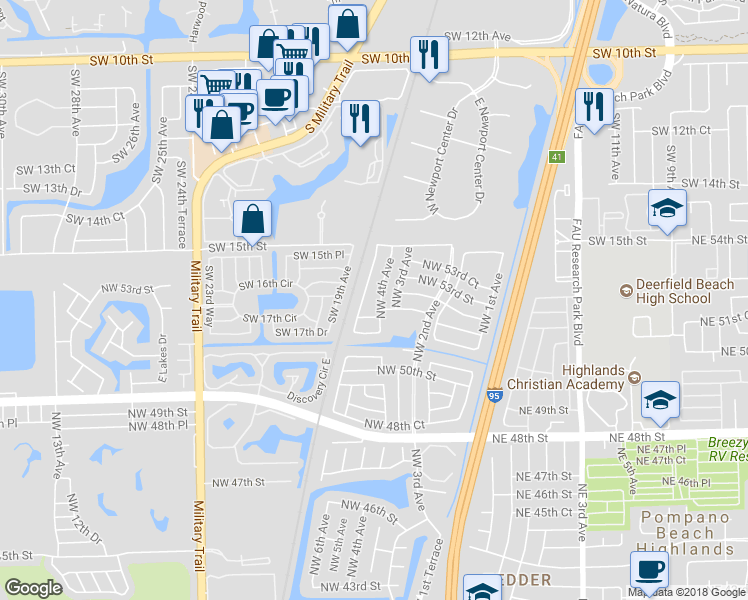 map of restaurants, bars, coffee shops, grocery stores, and more near 5229 Northwest 4th Avenue in Pompano Beach
