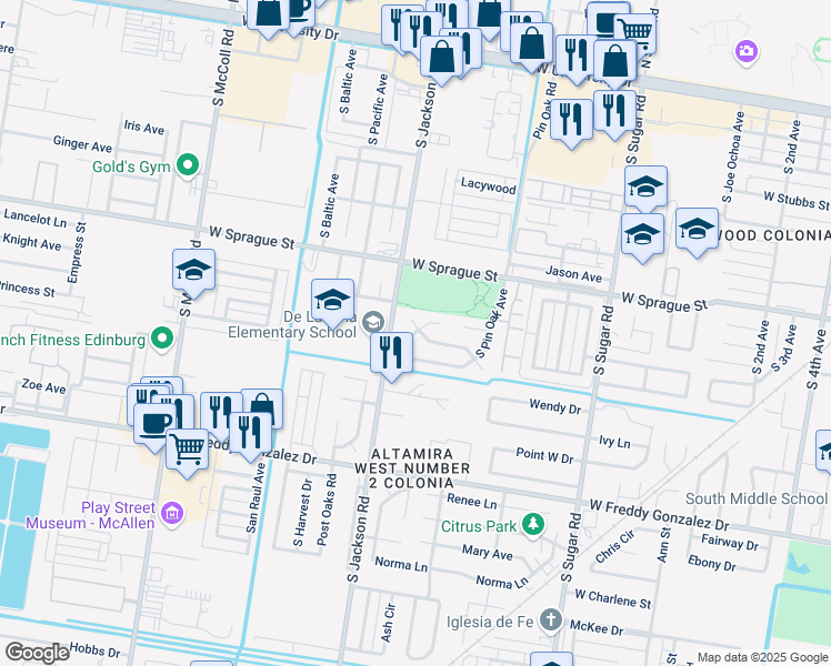 map of restaurants, bars, coffee shops, grocery stores, and more near 2206 South Pin Oak Avenue in Edinburg