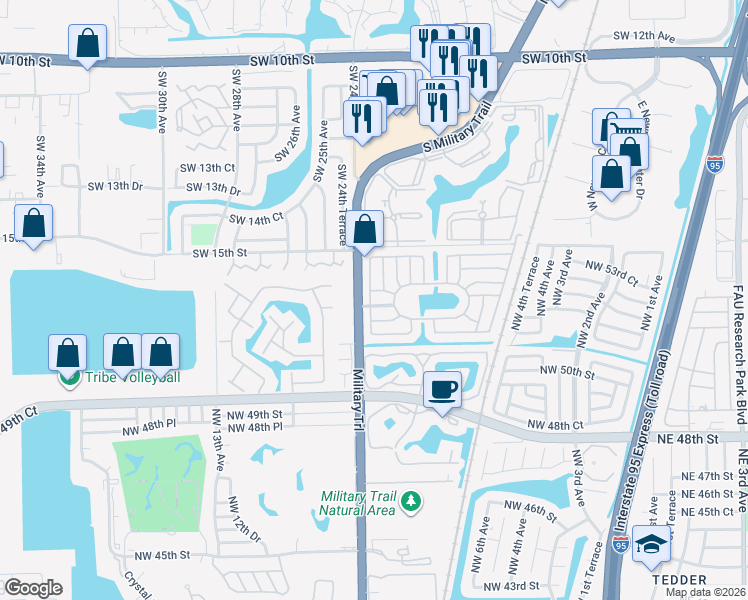 map of restaurants, bars, coffee shops, grocery stores, and more near 2377 Southwest 16th Drive in Deerfield Beach