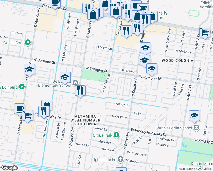 map of restaurants, bars, coffee shops, grocery stores, and more near 1712 Pin Oak Rd in Edinburg