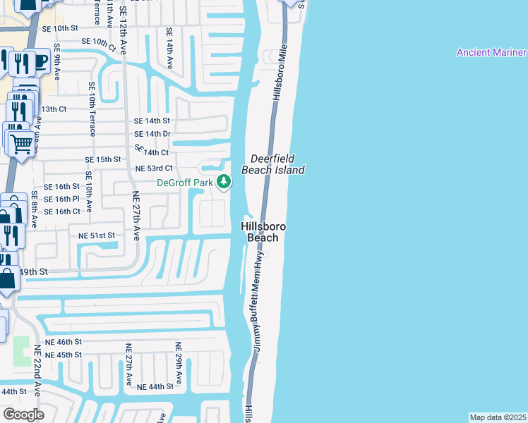 map of restaurants, bars, coffee shops, grocery stores, and more near 1166 Florida A1A in Hillsboro Beach