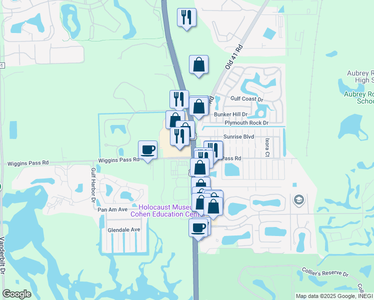 map of restaurants, bars, coffee shops, grocery stores, and more near 13555 U.S. 41 in Naples