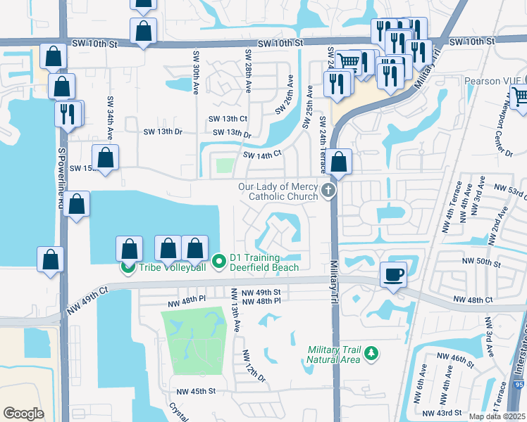 map of restaurants, bars, coffee shops, grocery stores, and more near 5228 Northwest 53rd Street in Pompano Beach
