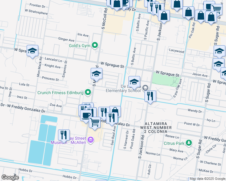 map of restaurants, bars, coffee shops, grocery stores, and more near 2606 Presidio Drive in Edinburg