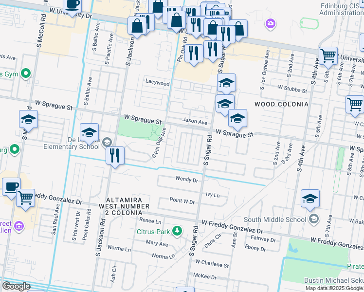 map of restaurants, bars, coffee shops, grocery stores, and more near 1007 Lexington Circle in Edinburg