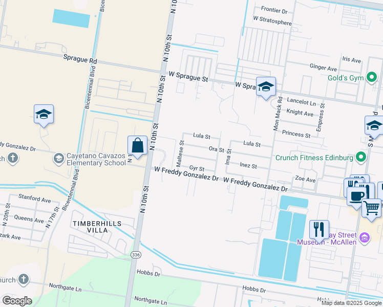 map of restaurants, bars, coffee shops, grocery stores, and more near 4123 Blackhawk Street in Edinburg