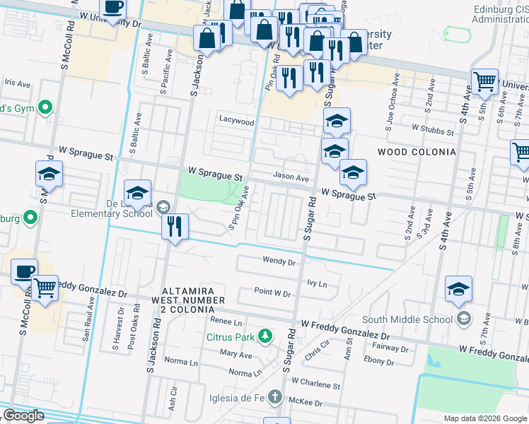 map of restaurants, bars, coffee shops, grocery stores, and more near 1007 Lexington Cir in Edinburg
