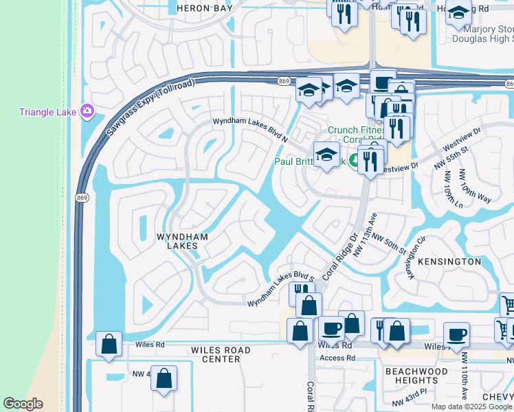 map of restaurants, bars, coffee shops, grocery stores, and more near 5037 Northwest 119th Terrace in Coral Springs