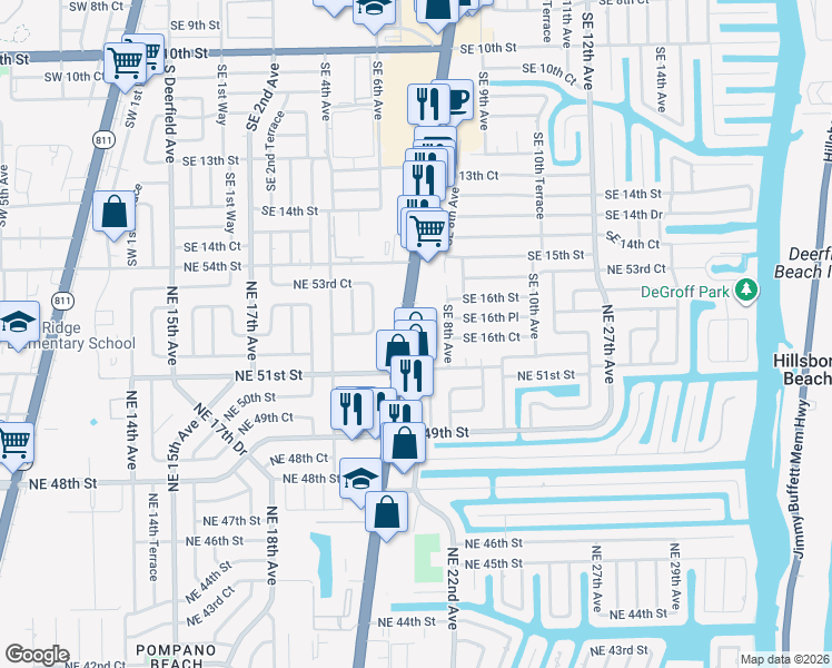 map of restaurants, bars, coffee shops, grocery stores, and more near 5200 North Federal Highway in Lighthouse Point