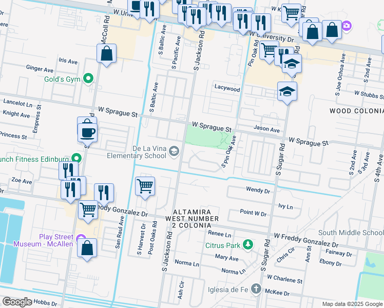 map of restaurants, bars, coffee shops, grocery stores, and more near 2206 South Pin Oak Avenue in Edinburg
