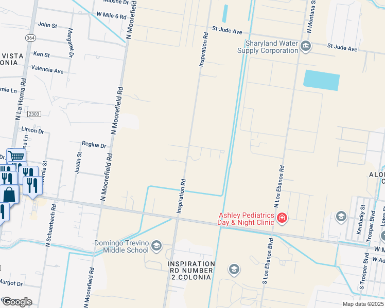 map of restaurants, bars, coffee shops, grocery stores, and more near 5 1/4 North Inspiration Boulevard in Mission