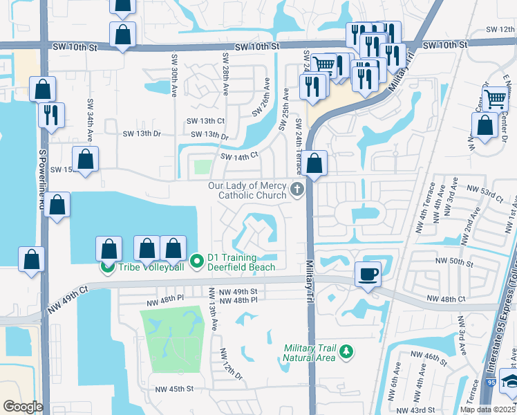 map of restaurants, bars, coffee shops, grocery stores, and more near 11 Emerald Way Circle in Pompano Beach