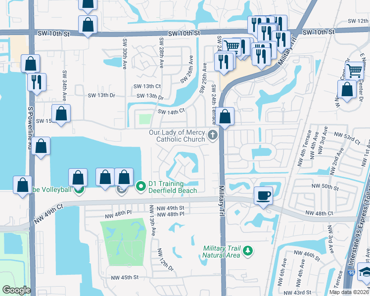 map of restaurants, bars, coffee shops, grocery stores, and more near 11 Emerald Way Circle in Pompano Beach