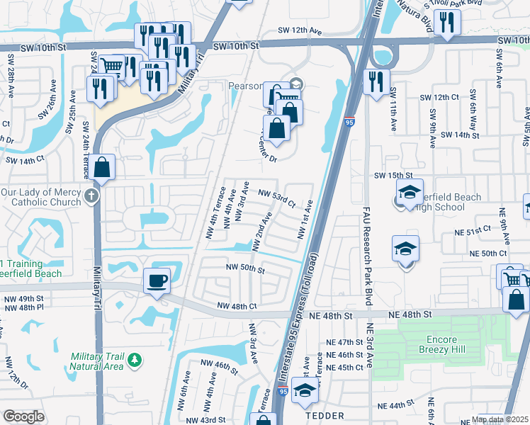 map of restaurants, bars, coffee shops, grocery stores, and more near 201 Northwest 52nd Court in Pompano Beach