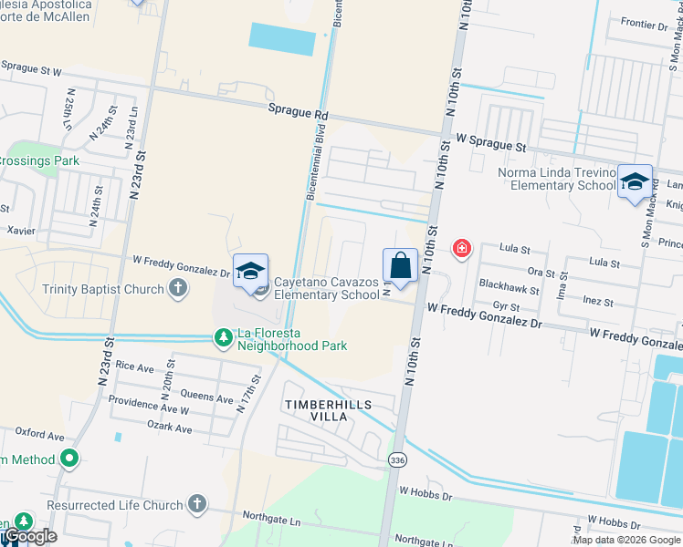 map of restaurants, bars, coffee shops, grocery stores, and more near 1321 West Freddy Gonzalez Drive in Edinburg