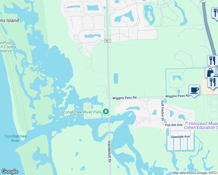 map of restaurants, bars, coffee shops, grocery stores, and more near 13607 Vanderbilt Drive in Naples