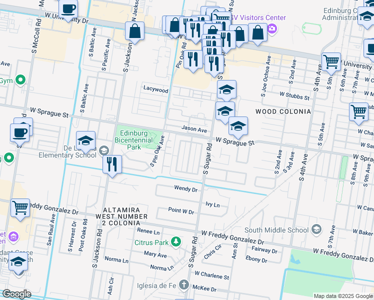 map of restaurants, bars, coffee shops, grocery stores, and more near 917 Stonehaven Boulevard in Edinburg