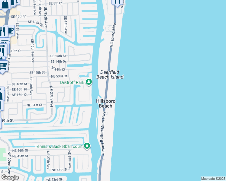 map of restaurants, bars, coffee shops, grocery stores, and more near 1161 Hillsboro Mile in Hillsboro Beach