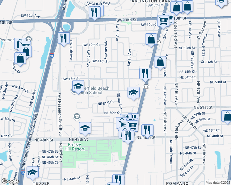 map of restaurants, bars, coffee shops, grocery stores, and more near 846 Northeast 52nd Street in Pompano Beach