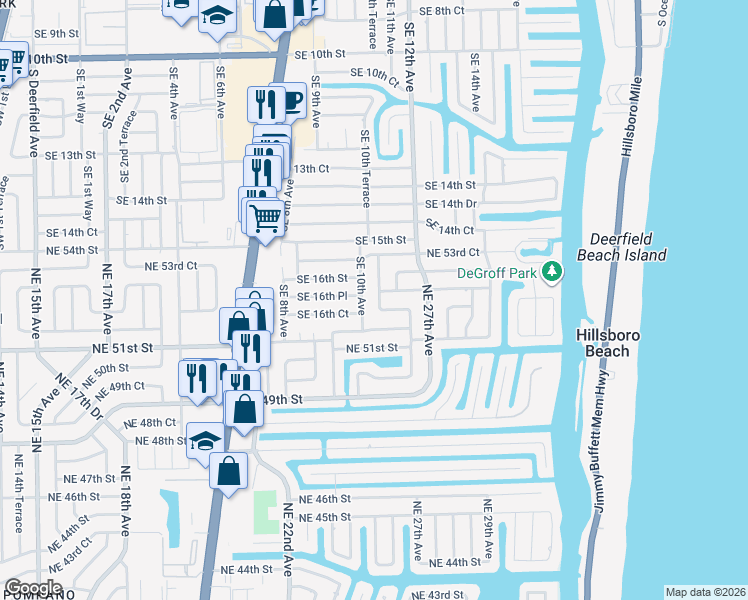 map of restaurants, bars, coffee shops, grocery stores, and more near 924 Southeast 16th Court in Deerfield Beach