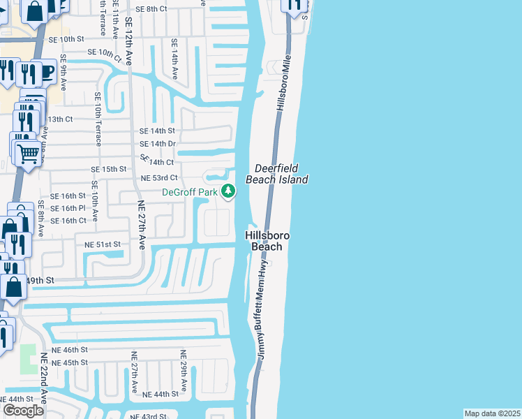 map of restaurants, bars, coffee shops, grocery stores, and more near 1166 Florida A1A in Hillsboro Beach
