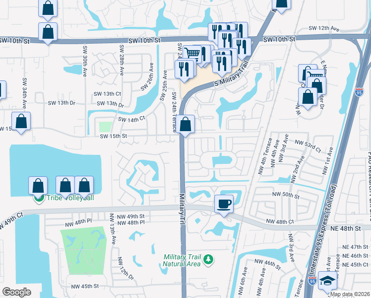 map of restaurants, bars, coffee shops, grocery stores, and more near 1591 Southwest 23rd Way in Deerfield Beach