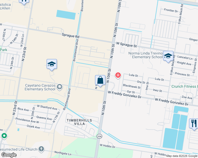 map of restaurants, bars, coffee shops, grocery stores, and more near 10300 North 12th Street in McAllen