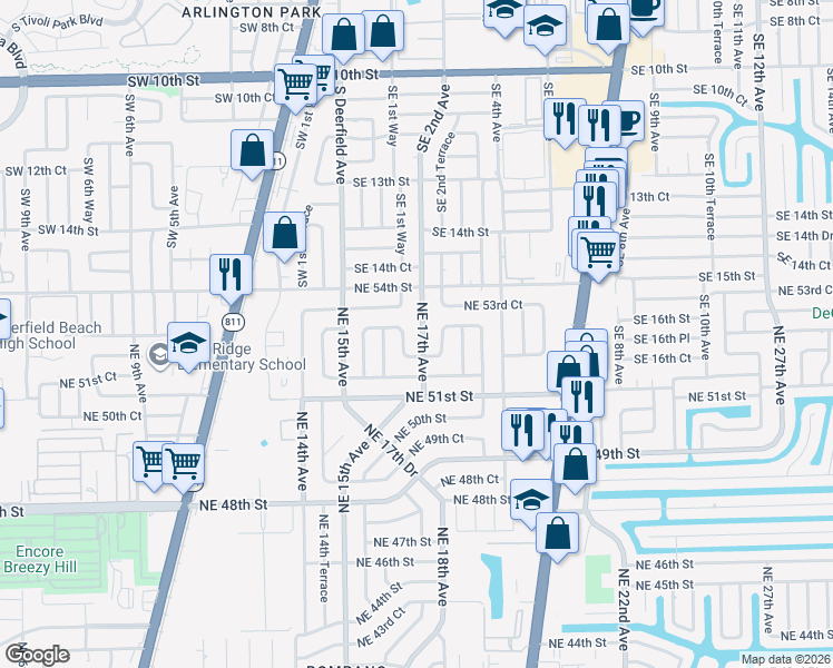map of restaurants, bars, coffee shops, grocery stores, and more near 5273 Northeast 17th Avenue in Pompano Beach