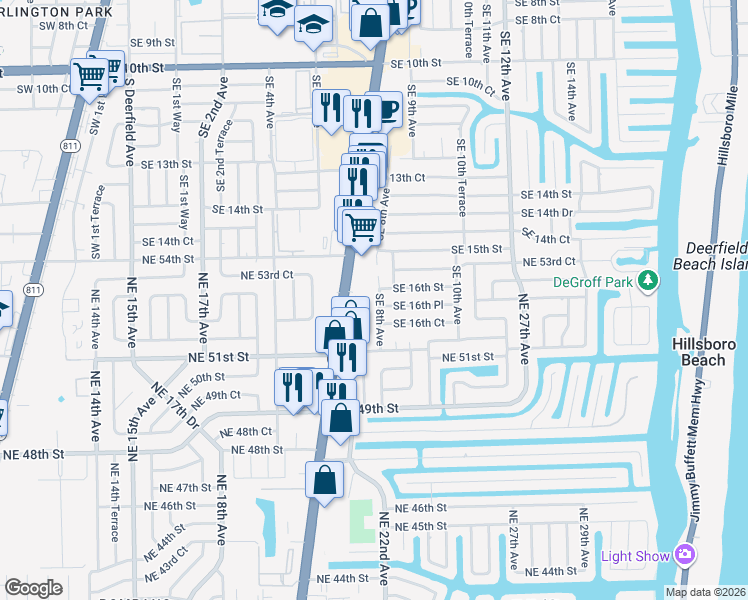 map of restaurants, bars, coffee shops, grocery stores, and more near 1533 Southeast 8th Terrace in Deerfield Beach
