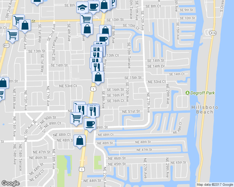 map of restaurants, bars, coffee shops, grocery stores, and more near 909 Southeast 16th Place in Deerfield Beach