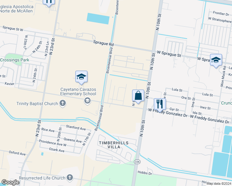 map of restaurants, bars, coffee shops, grocery stores, and more near 1300 West Freddy Gonzalez Drive in Edinburg