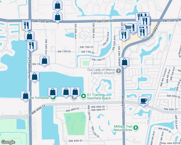 map of restaurants, bars, coffee shops, grocery stores, and more near 2740 Southwest 15th Street in Deerfield Beach