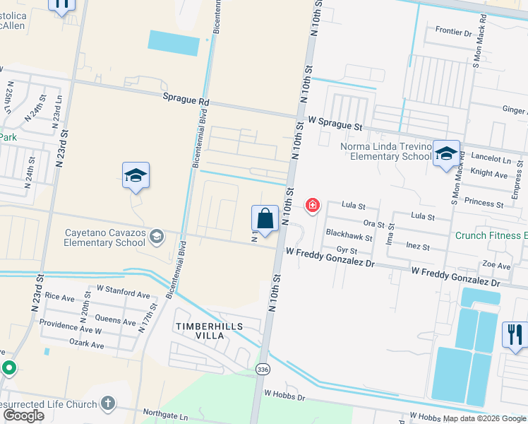 map of restaurants, bars, coffee shops, grocery stores, and more near 10300 North 12th Street in McAllen