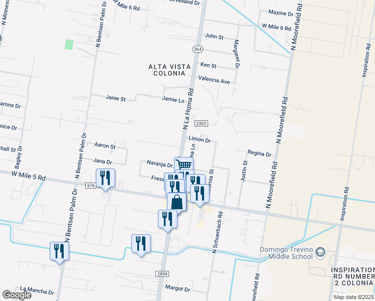 map of restaurants, bars, coffee shops, grocery stores, and more near 6507 Lima Lane in Mission