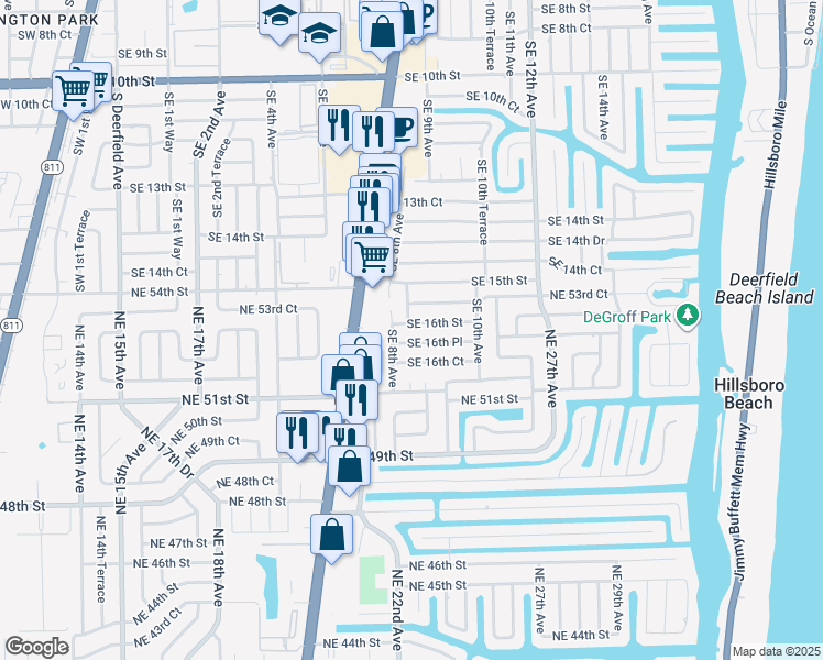 map of restaurants, bars, coffee shops, grocery stores, and more near 812 Southeast 16th Street in Deerfield Beach