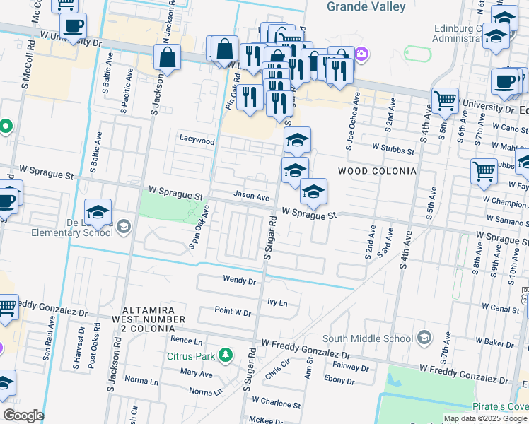 map of restaurants, bars, coffee shops, grocery stores, and more near 1602 Jason Avenue in Edinburg