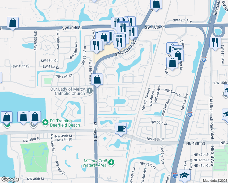 map of restaurants, bars, coffee shops, grocery stores, and more near 1520 Southwest 21st Way in Deerfield Beach
