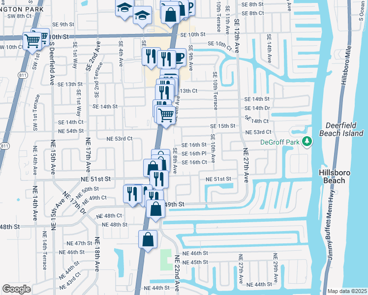 map of restaurants, bars, coffee shops, grocery stores, and more near 812 Southeast 16th Street in Deerfield Beach