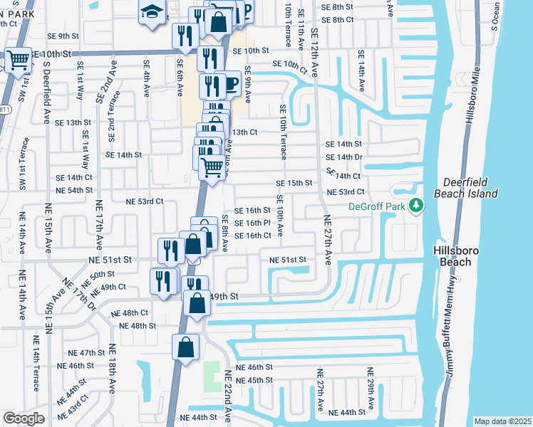 map of restaurants, bars, coffee shops, grocery stores, and more near 909 Southeast 16th Street in Deerfield Beach