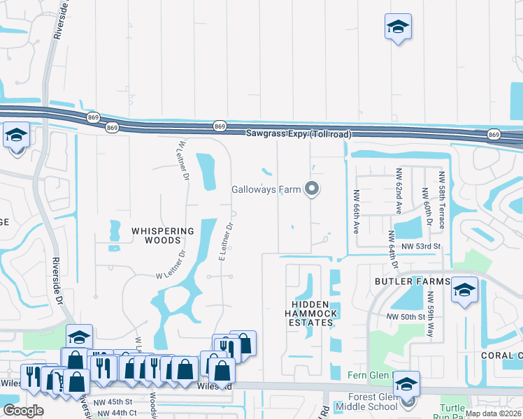 map of restaurants, bars, coffee shops, grocery stores, and more near 5351 Godfrey Road in Pompano Beach