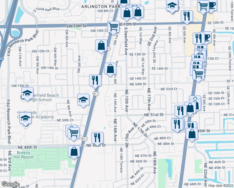 map of restaurants, bars, coffee shops, grocery stores, and more near 5316 Northeast 14th Avenue in Pompano Beach