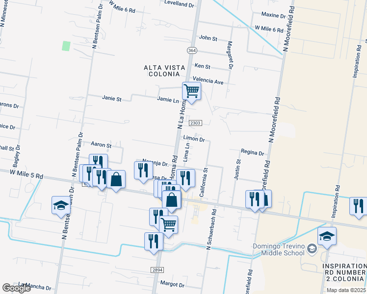map of restaurants, bars, coffee shops, grocery stores, and more near 6507 Lima Lane in Mission