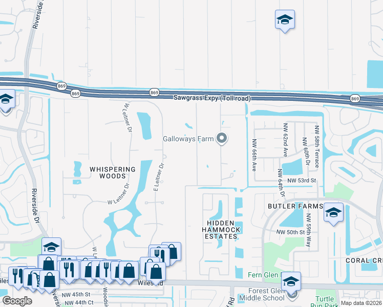 map of restaurants, bars, coffee shops, grocery stores, and more near 5351 Godfrey Road in Parkland