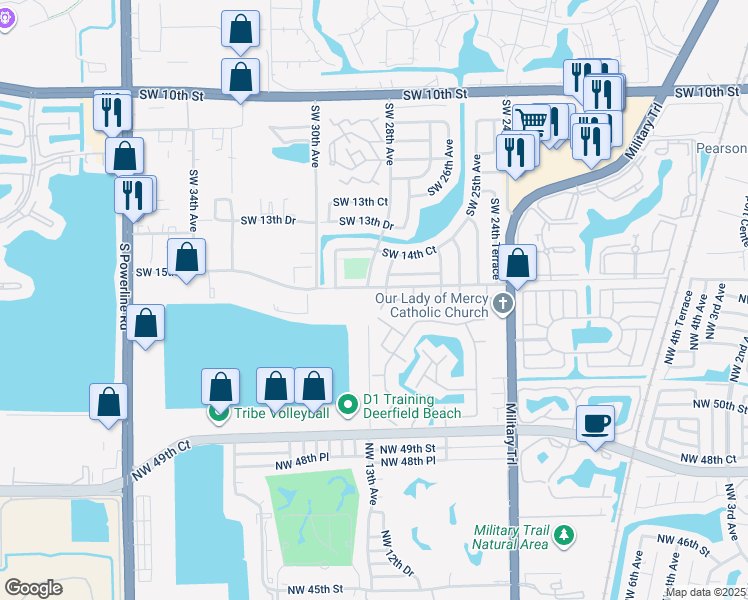 map of restaurants, bars, coffee shops, grocery stores, and more near 2740 Southwest 15th Street in Deerfield Beach