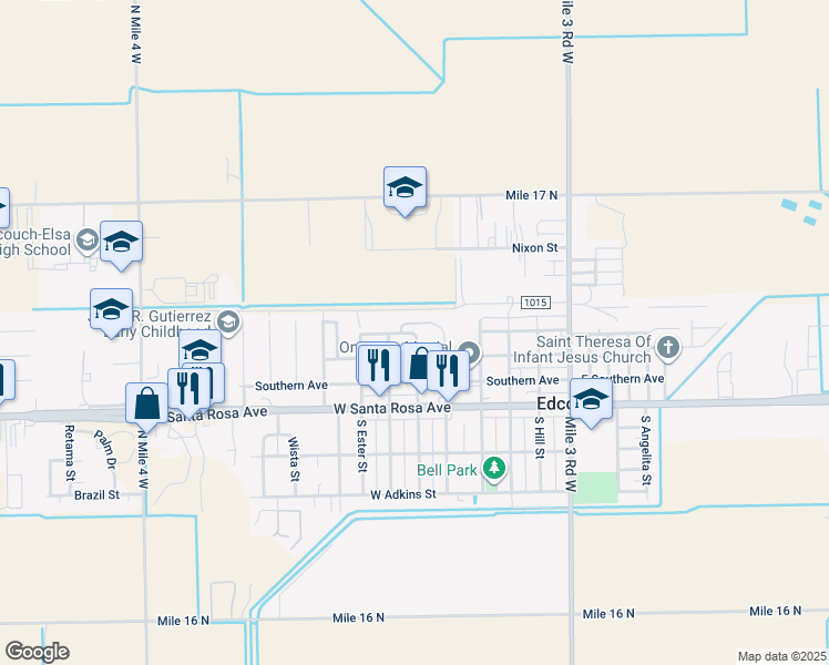 map of restaurants, bars, coffee shops, grocery stores, and more near 624 Missouri Avenue in Edcouch
