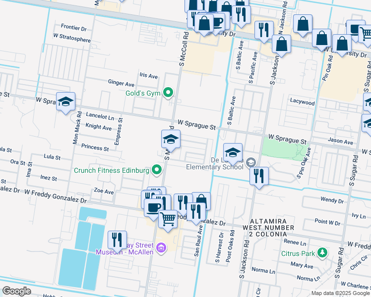 map of restaurants, bars, coffee shops, grocery stores, and more near 2717 Ringgold Circle in Edinburg